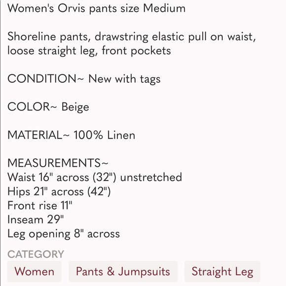 Orvis • Linen shoreline drawstring tan khaki wide leg pants $98 - Picture 7 of 7